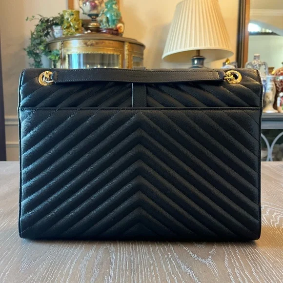 Saint Laurent Black Large Chevron Envelope Crossbody - Picture 2 of 16